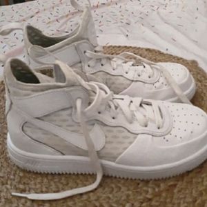 Nike Air Force AF1 Triple All White High Top Lace Basketball Sneakers